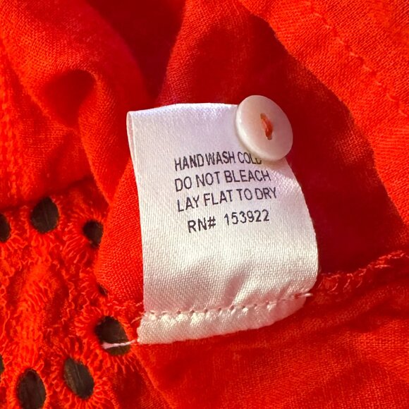 See And Be Seen Red Eyelet Top 100% Cotton Size Medium - Picture 7 of 7